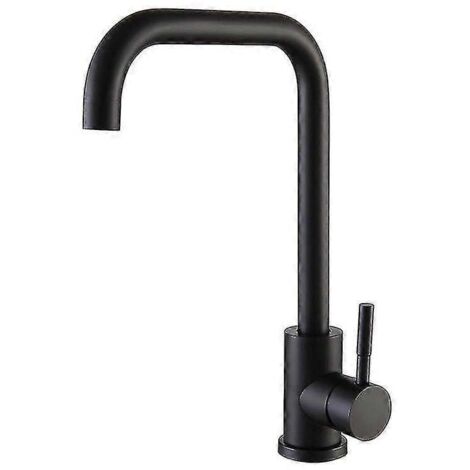 Robinet de cuisine monocommande en acier inoxydable, finition noir mat, diamètre 7 pouces, bec haut et eau chaude
