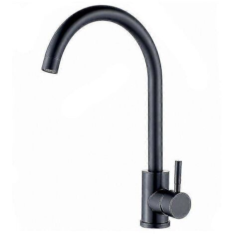 Robinet de cuisine monocommande en acier inoxydable, finition noir mat, diamètre 7 pouces, bec haut et eau chaude