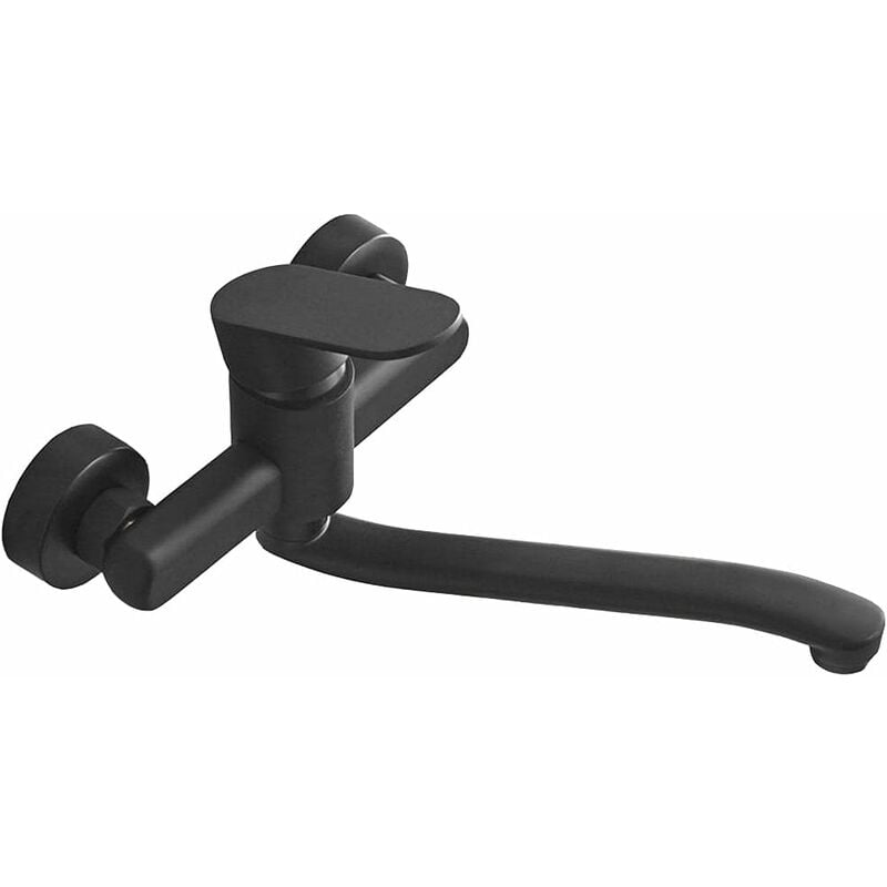 Robinet de cuisine monocommande Montage mural Corps en laiton de haute qualité Noir Saillie 200 mm(G1/2)