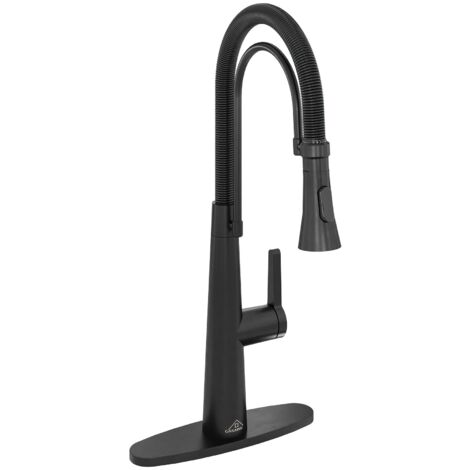 Robinet de cuisine monocommande noir mat à montage sur plage avec douchette (plaque de montage incluse)
