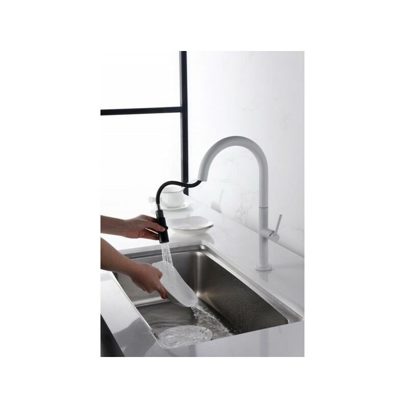 Imex Products - robinet de cuisine monocommande rétractable blanc mat série samoa