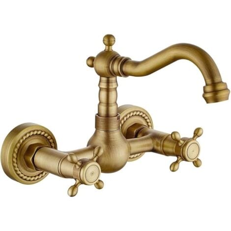 LIVE HOUSE Robinet de cuisine Mur Robinet lavabo vintage avec laiton avec eau froide et chaude mélangeur d'évier antique (bronze )