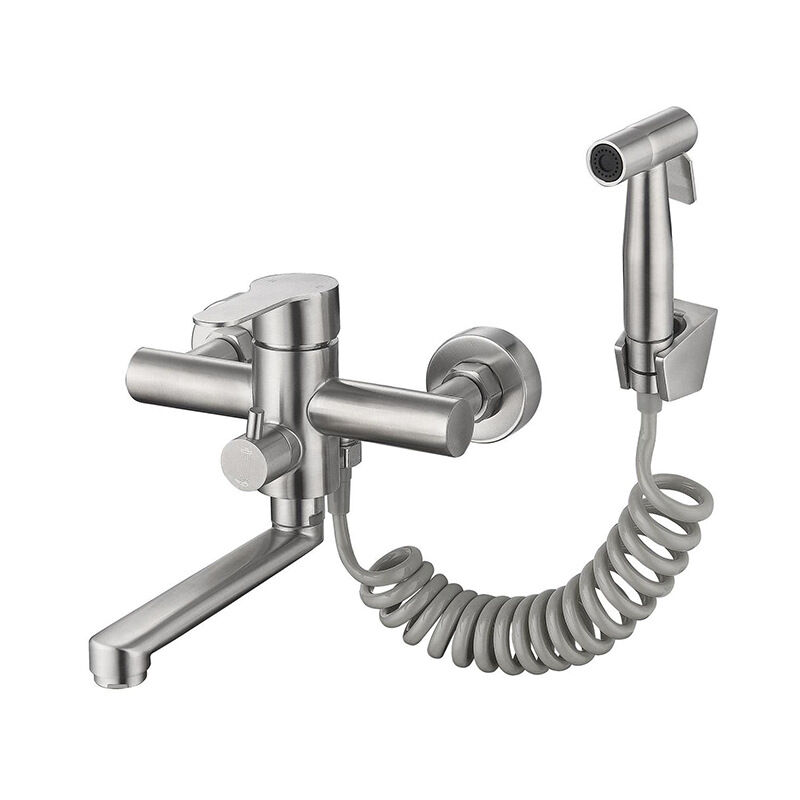 Robinet de cuisine mural avec pistolet pulvérisateur et 2 types de buses de pulvérisation d'eau, buse pivotante à 360°