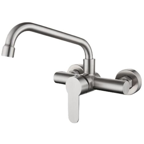 Robinet de cuisine mural en acier inoxydable 304, vadrouille, évier de piscine, balcon, buanderie, robinet rotatif chaud et froid, diamètre du siège de valve 3,2 cm, argent TONCHEAN