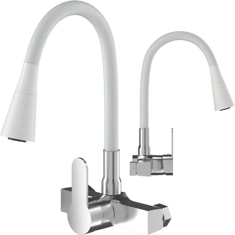 Granitan - robinet de cuisine mural flexible évier blanc robinet flexo bec flexible