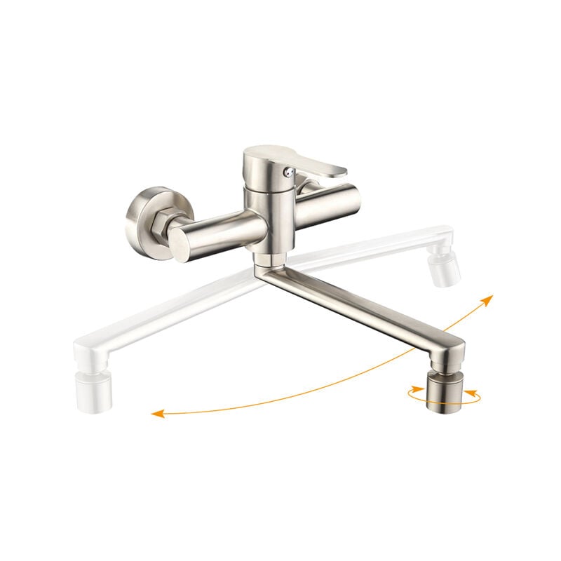 Homelody - Robinet Cuisine Mural Mitigeur Evier avec 2 Jets Mitigeur de Cuisine Pivotant à 360° Robinetterie d'évier en Acier Brossé