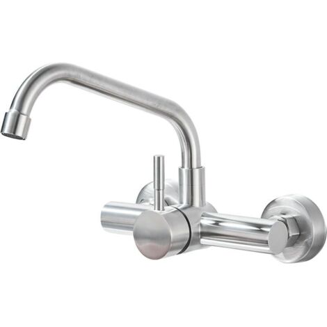 Robinet de Cuisine Mural, Mitigeur Mural Rotatif à 360°, Distance des Trous d'eau Chaude et Froide 150 mm, Robinetterie en Acier Inoxydable 304, Aérateur Démontable, Brossé-Crezuo