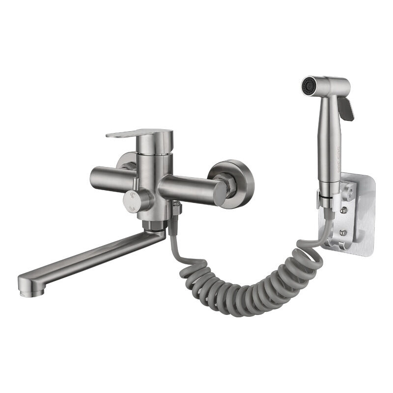 Shining House - Robinet de Cuisine Mural Mitigeur pour Evier Robinetterie Cuisine avec pistolet de pulvérisation et 2 types de jets d'eau Rotatif à