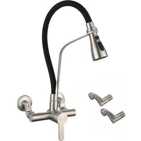 Robinet de cuisine mural noir, rotatif à 180 ° en silicone de qualité alimentaire - Robinet mural flexible extensible - Robinet d'évier pour cuisine en,Matériau en acier inoxydable