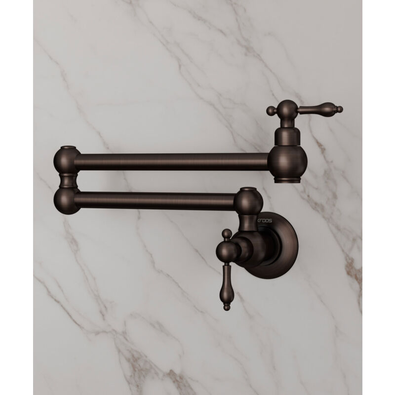 Robinet de cuisine mural rétractable à deux poignées avec deux joints pivotants eau froide - Cuivré