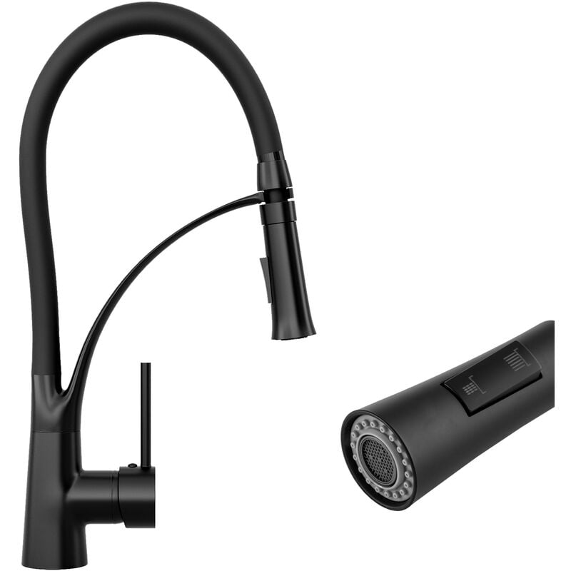 Granitan - Robinet de cuisine nexo avec bec rétractable et douchette 2 fonctions - noir