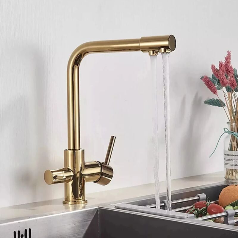 Suguword - Robinet de cuisine à eau pure filtrée,robinet de cuisine à eau potable rotatif à 360 °, robinet mélangeur d'eau chaude/froide, laiton