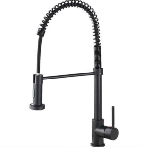Robinet de cuisine noir à levier unique avec bec rétractable, robinet de cuisine moderne pivotant à 360° en acier inoxydable pour ferme, camping-car, buanderie, camping-car