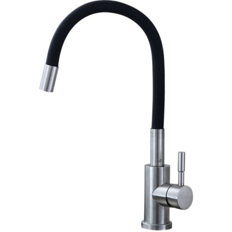 Robinet de cuisine noir avec bec flexible - Robinet de cuisine rotatif à 360° - Robinet mitigeur de cuisine en laiton