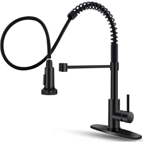 Robinet de cuisine noir avec douchette extensible, en acier inoxydable, à levier unique, robinet avec ressort extensible
