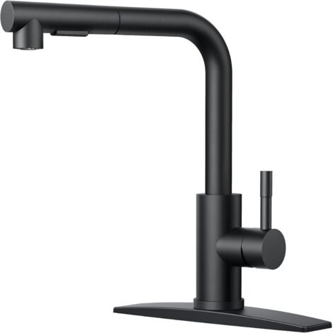Robinet de cuisine noir avec douchette extensible, robinet classique monocommande en acier inoxydable pour évier de bar.