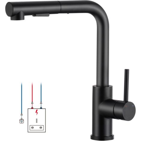 Robinet de Cuisine Noir Basse Pression avec Douchette Extensible pour Chauffe-Eau ou Sppareils Sous évier
