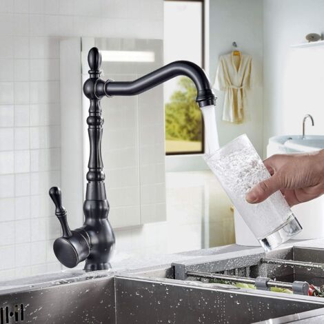 Robinet de Cuisine Noir Bec Pivotant à 360°Mitigeur Evier Robinet de Cuisine Noir Vintage