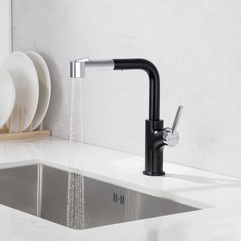 Lonheo Max - Lonheo Robinet de Cuisine 7-forme avec 2 Fonctions Douchette Extractible Mitigeur Evier Noir Rotatif à 360° avec Barboteur démotable
