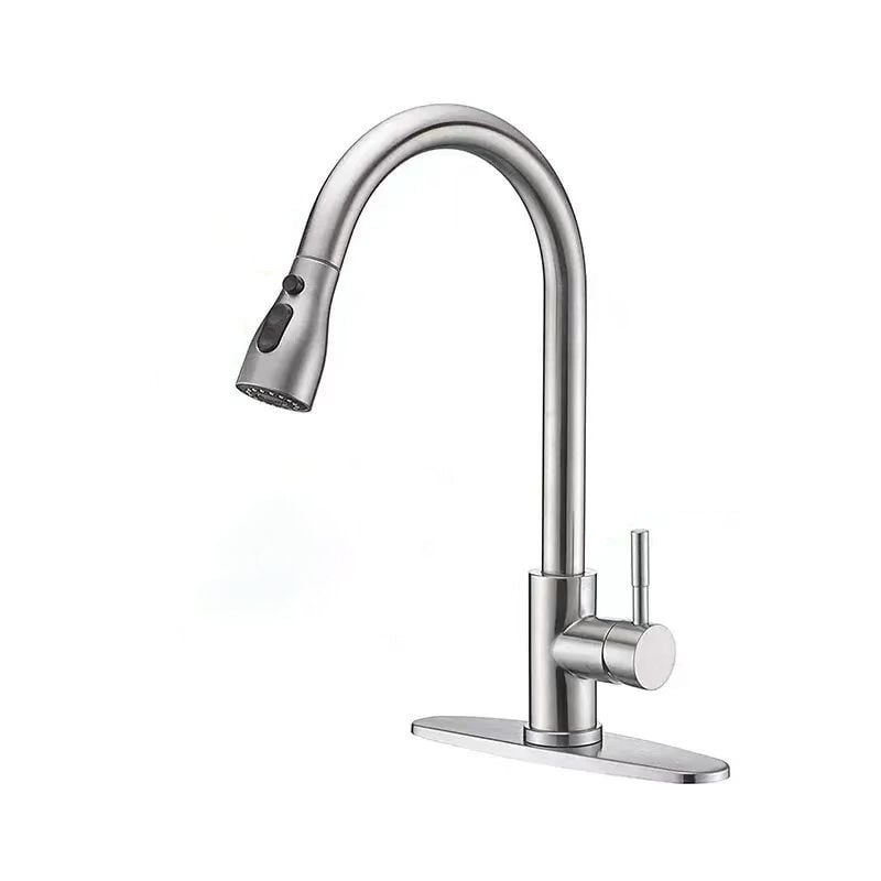 Csparkv - Robinet de Cuisine - Argent brossé - Douchette Extractible - Rotatif à 360° - Acier Inoxydable - Mitigeur d'Évier - 3 Fonctions Mélangeur