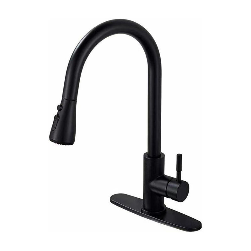 Robinet de Cuisine - Noir mat - Douchette Extractible - Rotatif à 360 ° - Acier Inoxydable - Mitigeur d'Évier - 3 Fonctions Mélangeur
