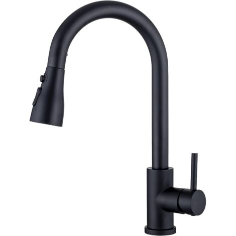 Robinet de cuisine noir mat, pivotant à 360°, trois fonctions de pulvérisation, robinet de cuisine avec douchette extractible, mitigeur eau froide et chaude