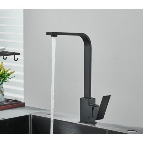 ONYZPILY Robinet de Cuisine Noir Mitigeur Monocommande Pivotant à 360° Bec Forme de L,en Acier Inoxydable