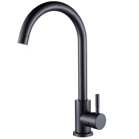 Robinet de cuisine noir rétro en céramique – Rotation 360° – Hauteur sous bec 25 cm – Acier inoxydable et alliage de zinc – Ideko
