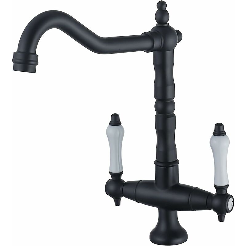 S-giant - Robinet de cuisine noir rétro - Mitigeur de cuisine à deux poignées - Pivotant à 360 ° - Robinet d'évier de cuisine - Bec haut en laiton