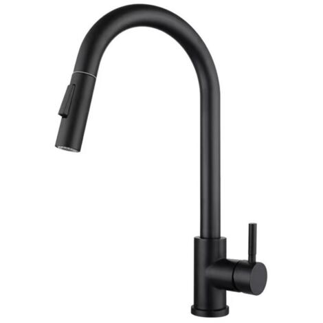 Robinet de cuisine noir, robinet de cuisine pivotant à 360 ° en acier inoxydable, robinet d'évier moderne à poignée unique
