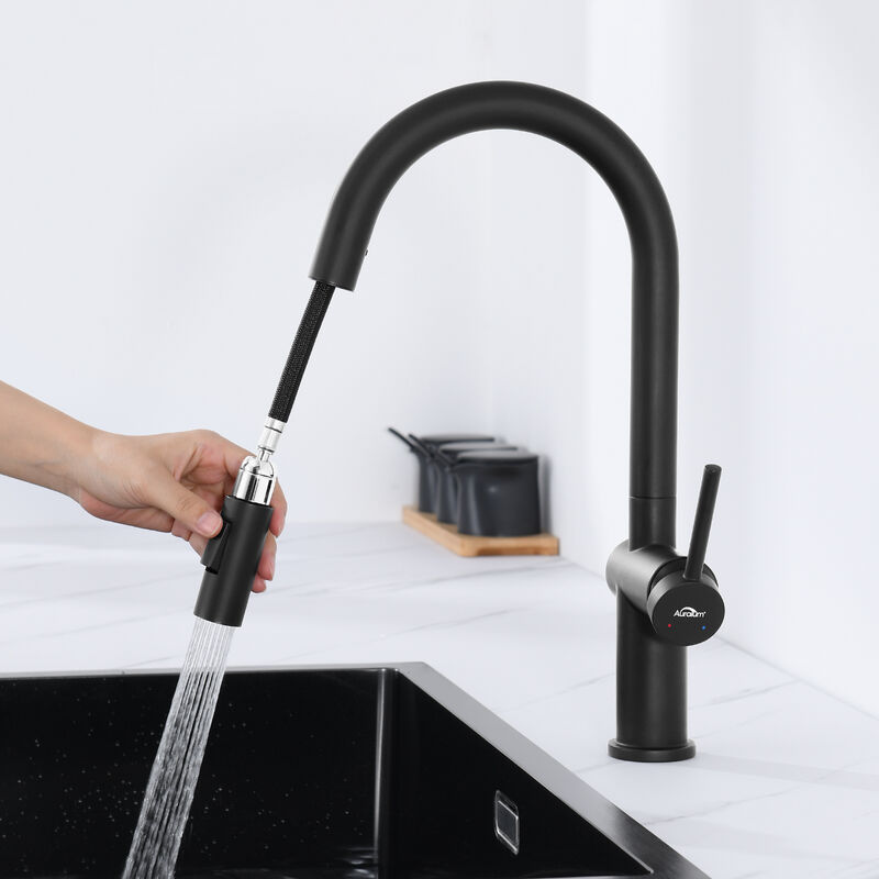Auralum Max - Auralum Mitigeur de Cuisine Rotatif à 360° - 2 Fonctions Douchette Extractible - Robinet Cuisine Noir avec Barboteur démontable