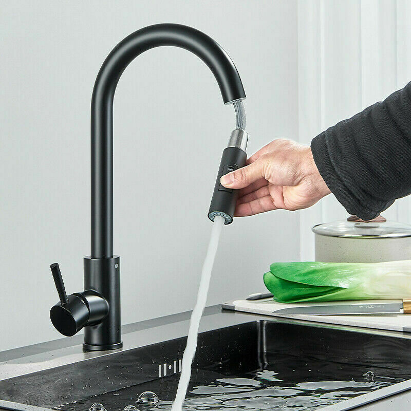 Suguword - Robinet de Cuisine Noir,Mitigeur Cuisine avec Douchette Extractible 2 Modes de Réglage,Robinetterie Evier Escamotable Haut Bec Pivotant à