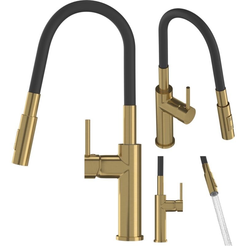 Granitan - robinet de cuisine or brossé robinet haute flexibilité évier lonar