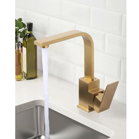 Robinet de Cuisine Pivotant à 360° Bec Forme de L, Haute Pression, Mitigeur Monocommande Robinet pour Barre Salle de Bain, en Acier Inoxydable, Or Brossé