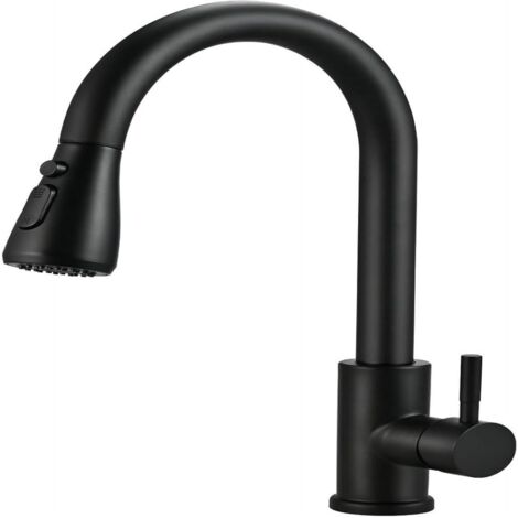 Robinet de cuisine - Pivotant à 360° - Évier à arc élevé - Cuisine en acier inoxydable - 3 modes - Douchette rétractable - Noir mat