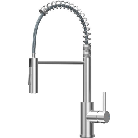 Robinet de cuisine pivotant à 360°, flexible à ressort – mitigeur monocommande en acier inoxydable brossé, économie d'eau, pour évier