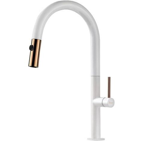 Robinet de Cuisine Pivotant à 360° Mitigeur Cuisine avec 2 Modes Jets Robinet Mitigeur évier avec Douchette Extractible, Blanc PTKW01E