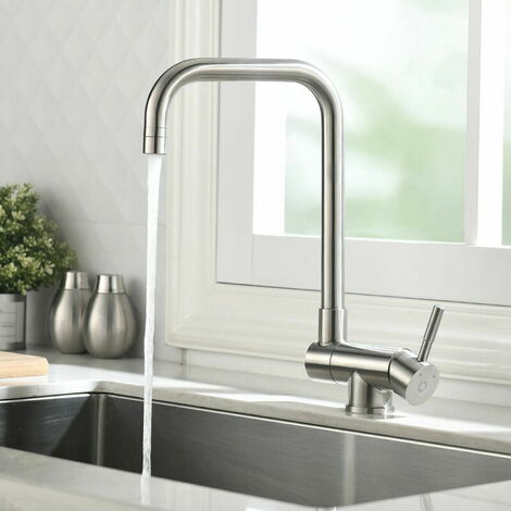 Robinet de cuisine pliable, mitigeur de cuisine pivotant à 540° avec 2 types d'action, valve en céramique, chrome - acier inoxydable