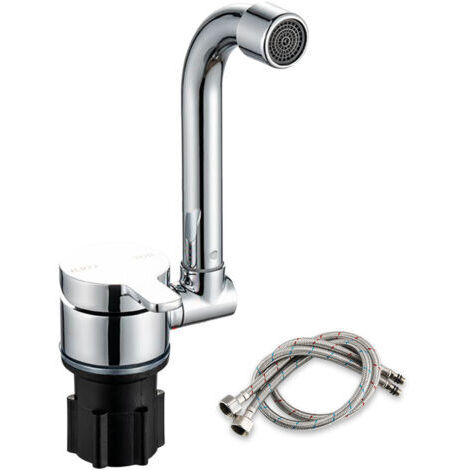 Robinet de cuisine pliable, Robinet d'évier rotatif à 360 degrés Robinet mélangeur d'eau froide et chaude à une main Robinet en cuivre pour bateaux de camping-car