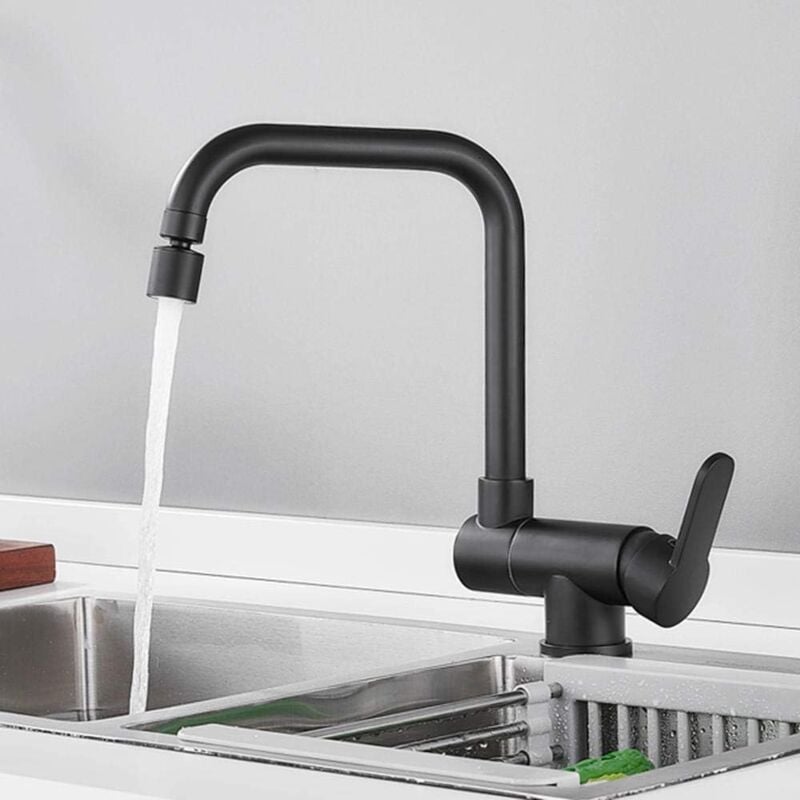 Robinet de cuisine pliant noir, mitigeur pliant à poignée unique en laiton chaud et froid, évier de cuisine pivotant à 360 degrés