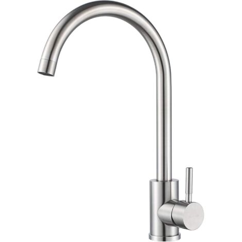 Robinet de cuisine, poignée unique, arc élevé, acier inoxydable, robinet d'évier de cuisine monotrou, brossé, avec tuyau d'arrivée d'eau