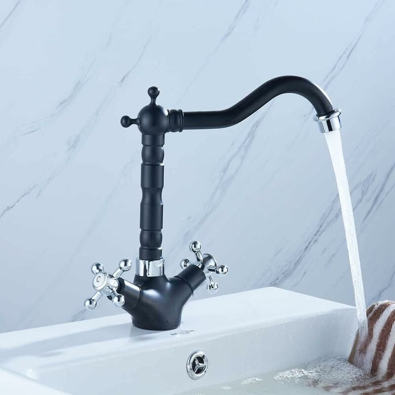 Gojoy - Robinet de Cuisine pour Eviers et Nettoyage, Mitigeur Monocommande à Economie d'eau pour Cuisine, Robinet avec Bec Pivotant, Noir