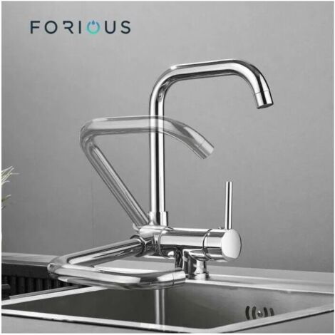 Robinet de cuisine rabattable rotatif 360° – Acier inoxydable 304 – Finition chromée – Mousseur anti-éclaboussure – Hauteur sous bec 227mm