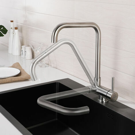 Robinet de Cuisine Rabattable Rotatif à 360°, Mitigeur Cuisine à Eau Chaude et Froide Robinetterie en Acier Inox 304 avec barboteur démotable Pour Évier contre Fenêtre FOR