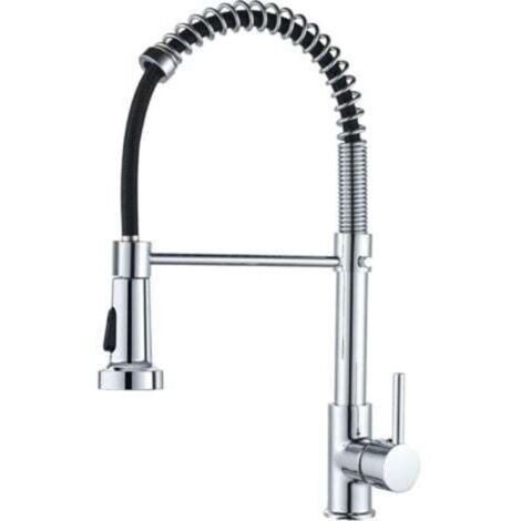 Robinet de cuisine ressort à poignée unique laiton avec douchette extractible mitigeur d'évier de cuisine, Chrome