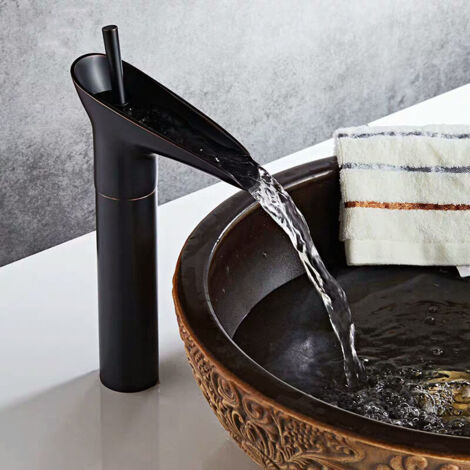 Robinet de cuisine rétro en cuivre noir, monotrou, pour eau chaude et froide, vasque à poser en bronze.