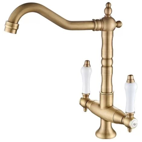Robinet de cuisine rétro en cuivre style bambou, mitigeur eau chaude/eau froide, lavabo de balcon, tuyau antigel pour machine à laver d'extérieur