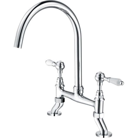 Robinet de Cuisine, RKF0365 Moderne Cuisine Robinet, 2 Trous 2 Poignées Mitigeur Cuisine, 59A Laiton, Poignée en Céramique, Anticorrosion, Durable