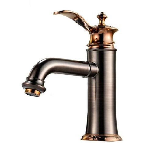 Robinet de cuisine Robinet de salle de bain Robinet en bronze huilé Robinet de lavabo en laiton (avec eau chaude et froide) Le robinet d'évier est livré avec un tuyau d'arrivée d'eau chaude et froide