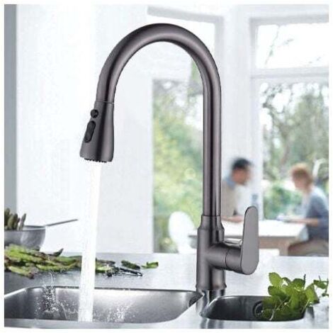 Robinet de Cuisine Rotation à 360 °, avec Douchette Extractible, Robinet d'évier, Froid & Chaud Disponible, avec 2 Modes, Robinetterie de Cuisine Haute Pression,